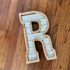 R decorative letter piece metal and wood rustic style